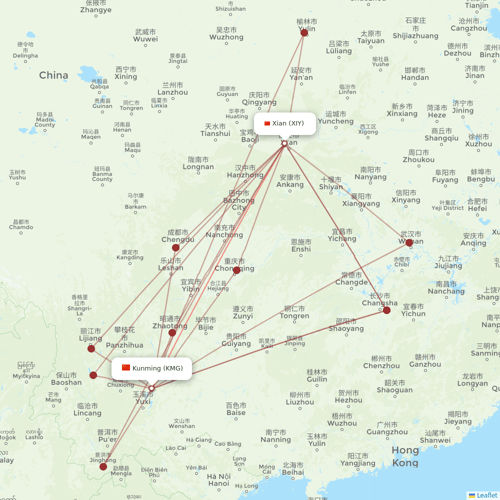 Kunming Airlines flights between Xian and Kunming