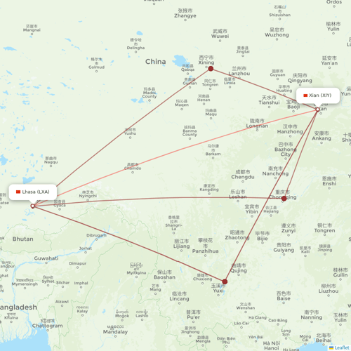 Sichuan Airlines flights between Xian and Lhasa/Lasa