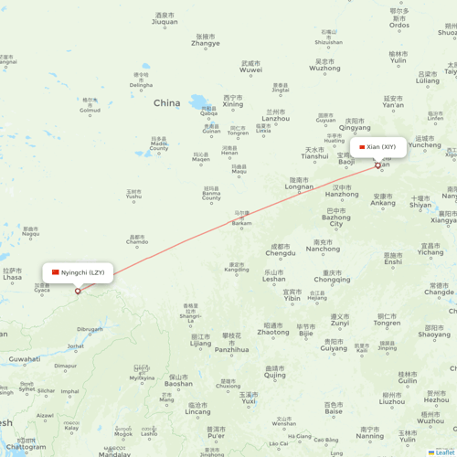 Tibet Airlines flights between Xian and Nyingchi