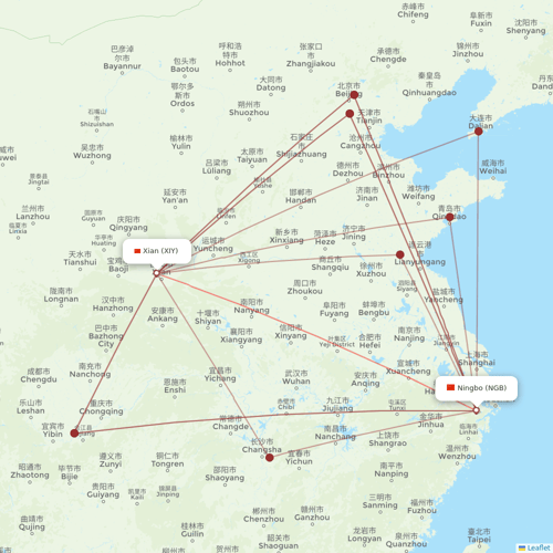 Spring Airlines flights between Xian and Ningbo