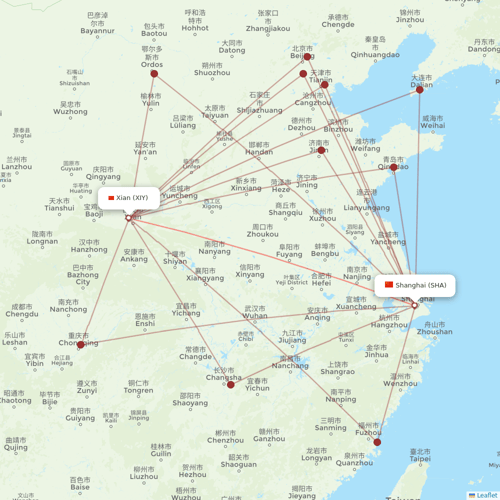 Juneyao Airlines flights between Xian and Shanghai