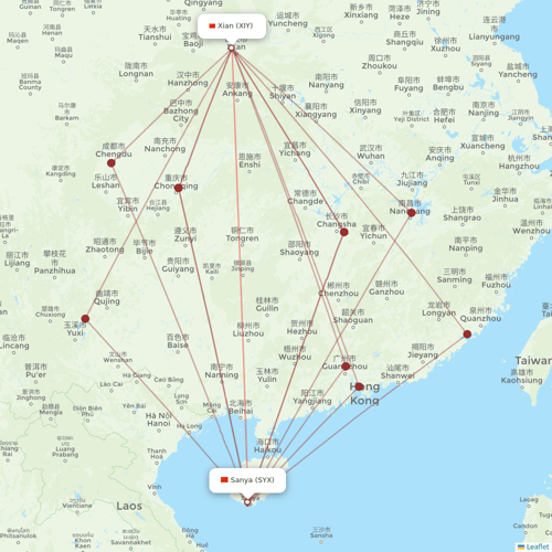 Beijing Capital Airlines flights between Xian and Sanya