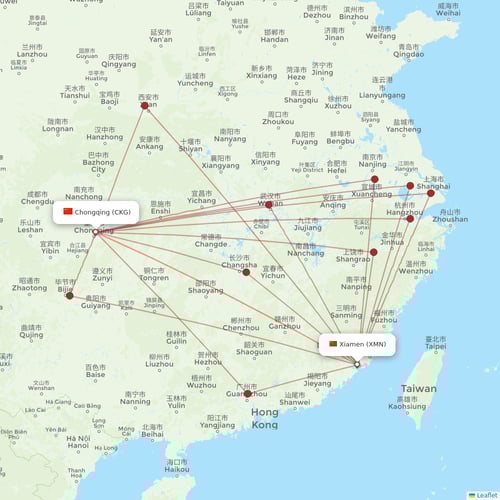 Xiamen Airlines flights between Xiamen and Chongqing