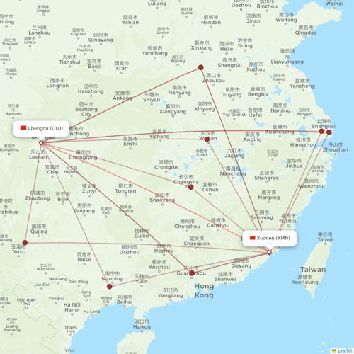 Sichuan Airlines flights between Xiamen and Chengdu