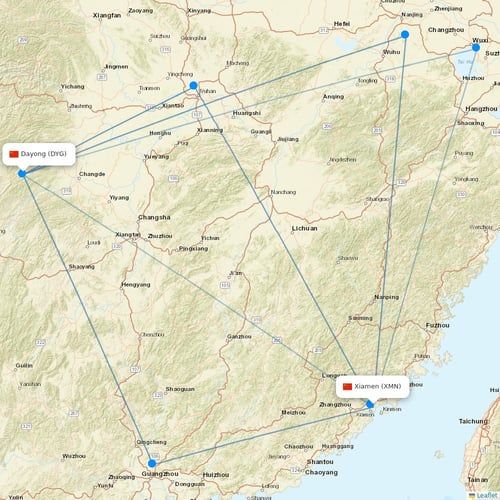 Fuzhou Airlines flights between Xiamen and Dayong