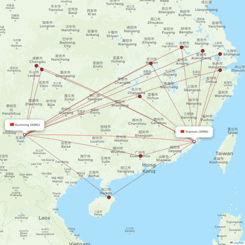 Kunming Airlines flights between Xiamen and Kunming