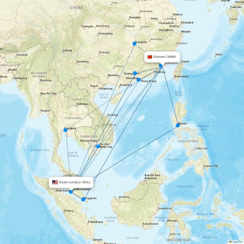 Xiamen Airlines flights between Xiamen and Kuala Lumpur
