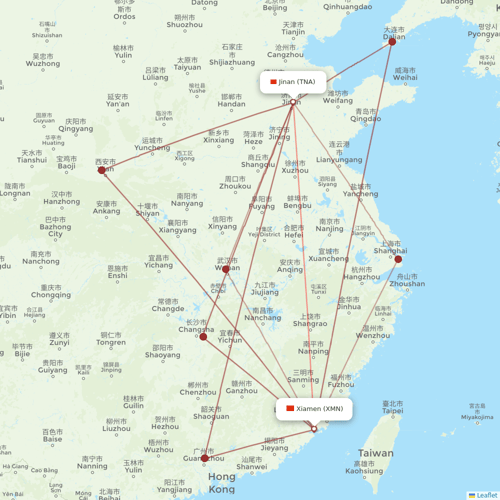 Shandong Airlines flights between Xiamen and Jinan