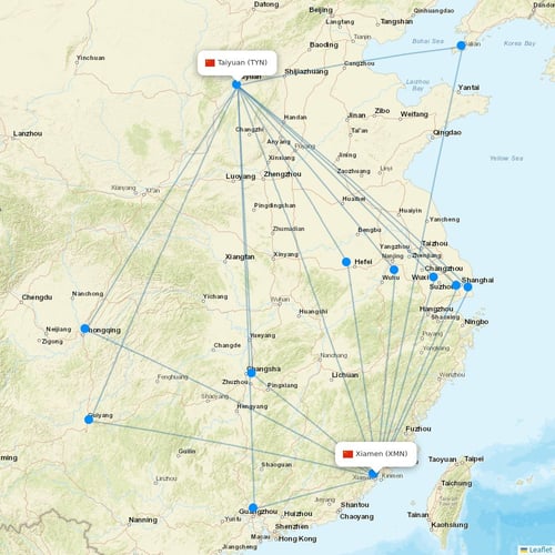 Fuzhou Airlines flights between Xiamen and Taiyuan