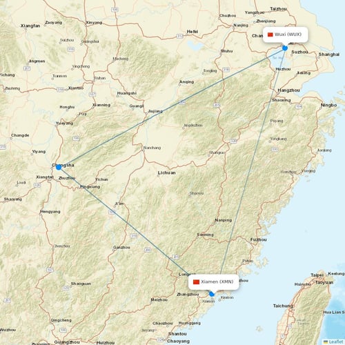 HongTu Airlines flights between Xiamen and Wuxi