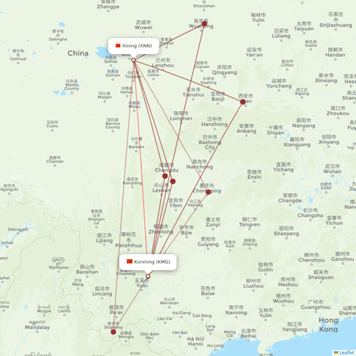 Ruili Airlines flights between Xining and Kunming