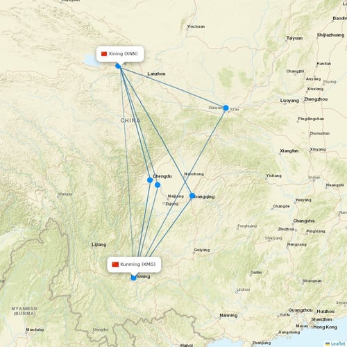 Ruili Airlines flights between Xining and Kunming