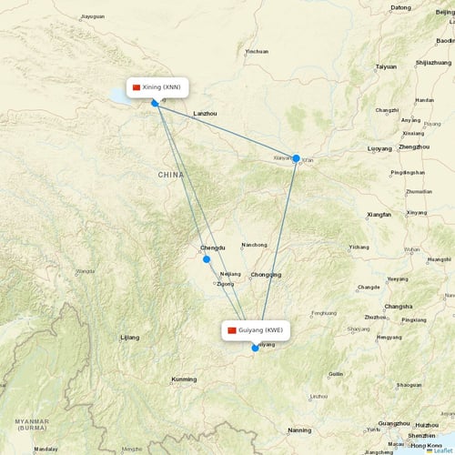 Colorful GuiZhou Airlines flights between Xining and Guiyang