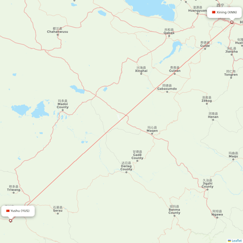 Tibet Airlines flights between Xining and Yushu