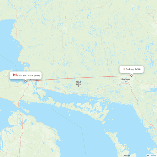 Bearskin Airlines flights between Sault Ste. Marie and Sudbury