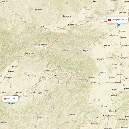 Colorful GuiZhou Airlines flights between Yibin and Zhengzhou