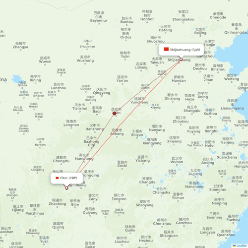 Colorful GuiZhou Airlines flights between Yibin and Shijiazhuang