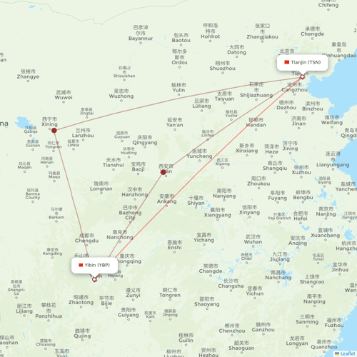 Colorful GuiZhou Airlines flights between Yibin and Tianjin