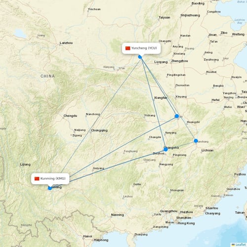 Kunming Airlines flights between Yuncheng and Kunming