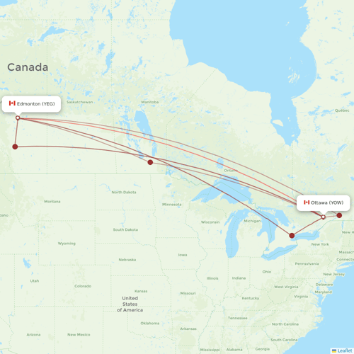 Porter Airlines flights between Edmonton and Ottawa