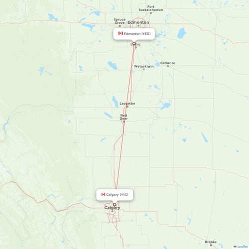 Air Canada flights between Edmonton and Calgary