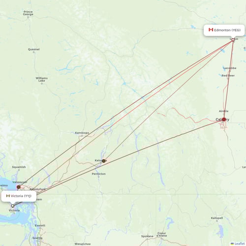 WestJet flights between Edmonton and Victoria