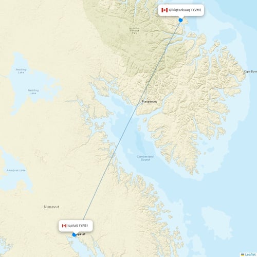 Canadian North flights between Iqaluit and Qikiqtarkuaq
