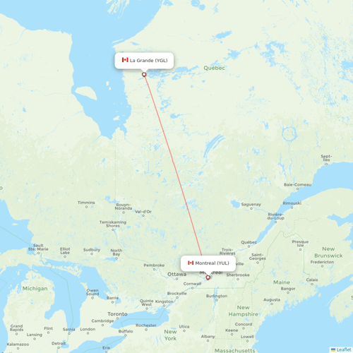 Air Inuit flights between La Grande and Montreal
