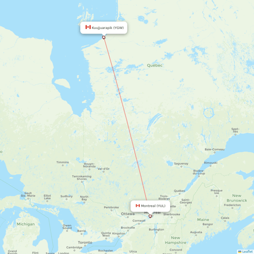 Air Inuit flights between Kuujjuarapik and Montreal