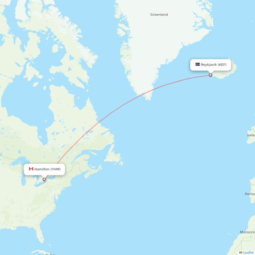 Star Air flights between Hamilton and Reykjavik