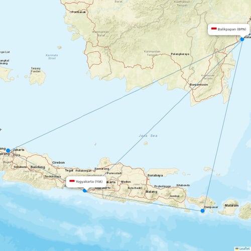 Super Air Jet flights between Yogyakarta and Balikpapan