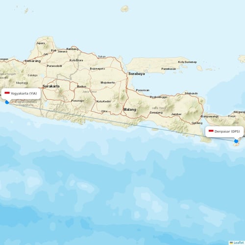 Lion Air flights between Yogyakarta and Denpasar