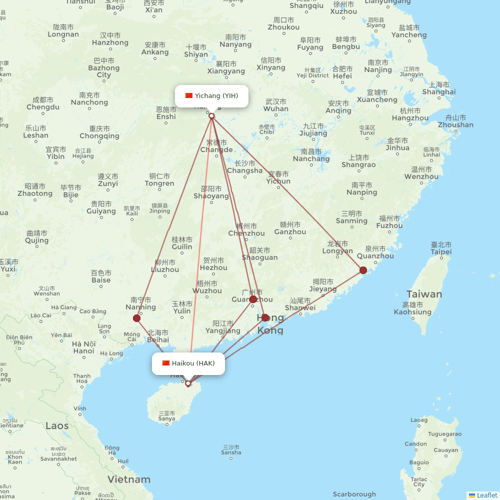 Guangxi Beibu Gulf Airlines flights between Yichang and Haikou