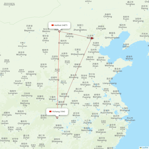 Guangxi Beibu Gulf Airlines flights between Yichang and Hohhot