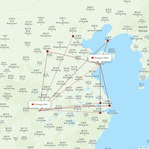 Guangxi Beibu Gulf Airlines flights between Yichang and Qingdao