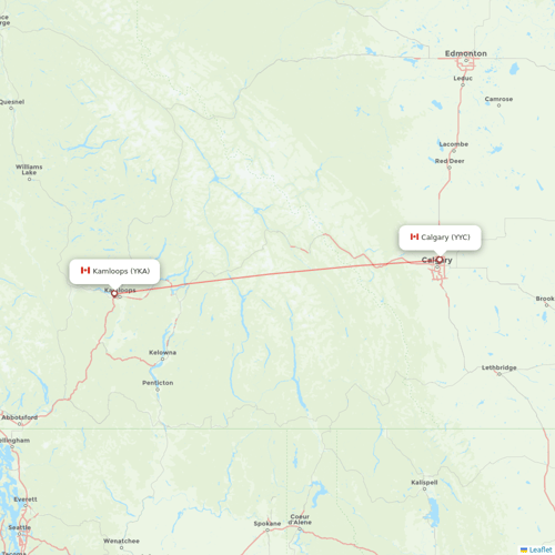 WestJet flights between Kamloops and Calgary