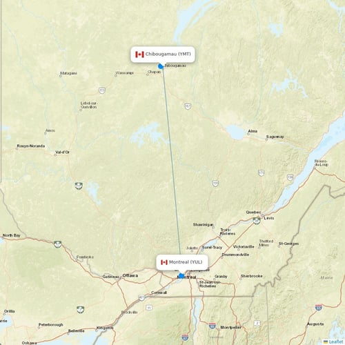 Air Creebec flights between Chibougamau and Montreal