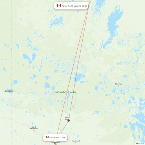 Transwest Air flights between Points North Landing and Saskatoon