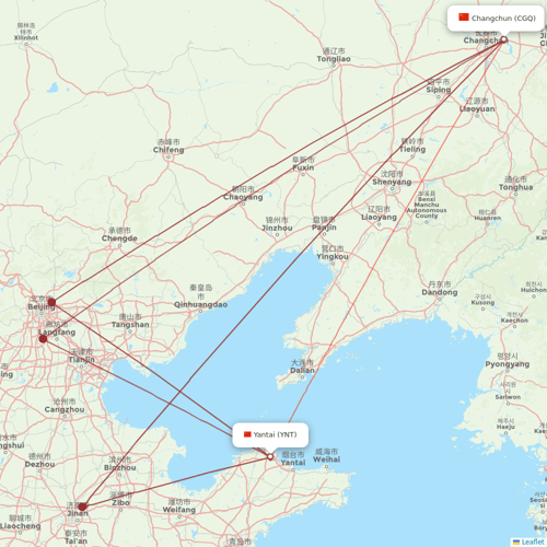 Qingdao Airlines flights between Yantai and Changchun