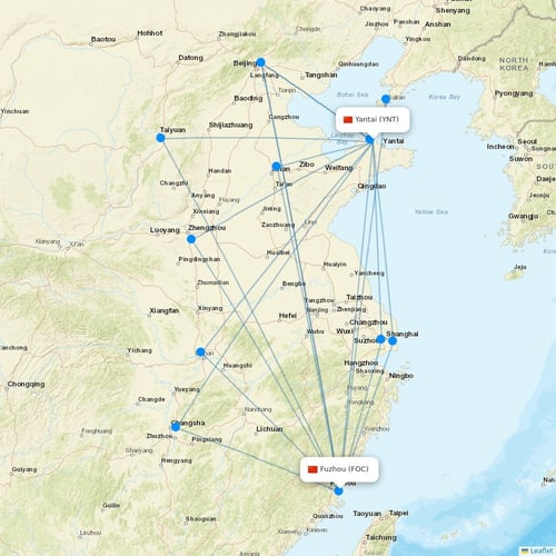Qingdao Airlines flights between Yantai and Fuzhou