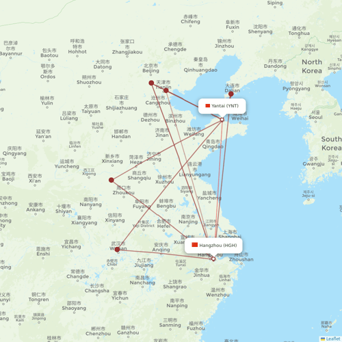 Loong Air flights between Yantai and Hangzhou