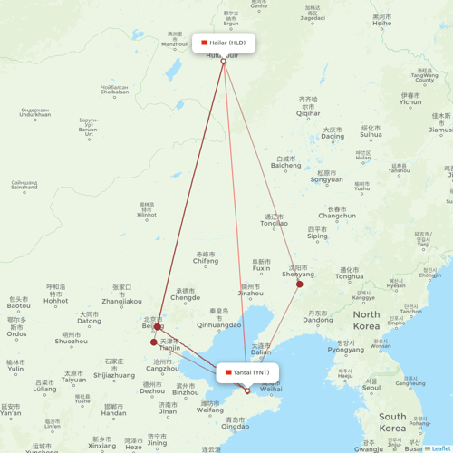 Qingdao Airlines flights between Yantai and Hailar