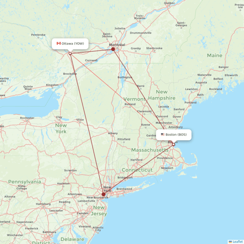 Porter Airlines flights between Ottawa and Boston