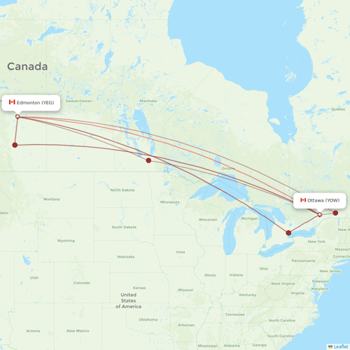 Porter Airlines flights between Ottawa and Edmonton