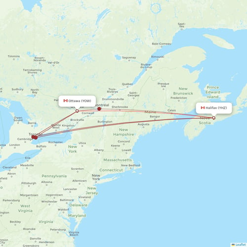 Porter Airlines flights between Ottawa and Halifax