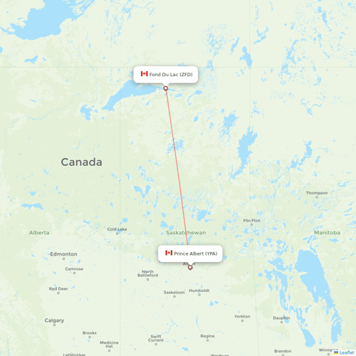 Transwest Air flights between Prince Albert and Fond Du Lac