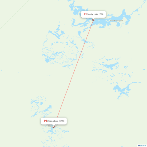 Bearskin Airlines flights between Pikangikum and Sandy Lake