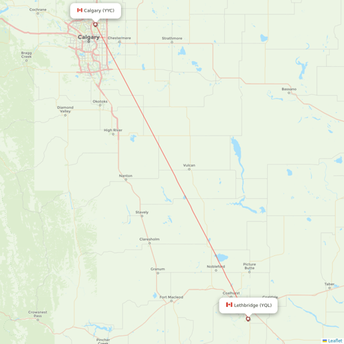 WestJet flights between Lethbridge and Calgary