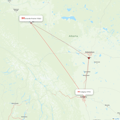 WestJet flights between Grande Prairie and Calgary