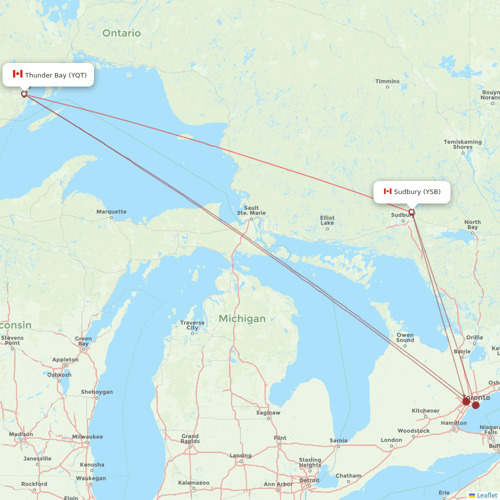 Bearskin Airlines flights between Sudbury and Thunder Bay